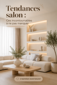 Salon moderne et accueillant avec des éléments décoratifs tendance