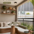 Véranda lumineuse avec un coin à l'allemande, mobilier en bois et déco chaleureuse