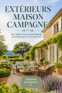 Un jardin à la campagne avec des fleurs colorées et un mobilier en bois, créant un espace accueillant.