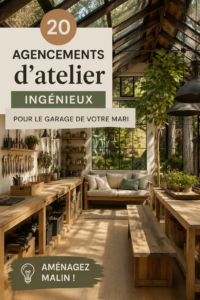 Aménagement fonctionnel et stylé d'un garage avec différents espaces de rangement