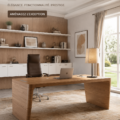 Bureau de direction en bois élégant avec des détails raffinés.