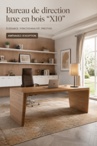 Bureau de direction en bois élégant avec des détails raffinés.