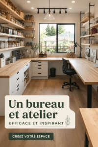 Un bureau combiné avec un coin hobby, bien agencé et accueillant