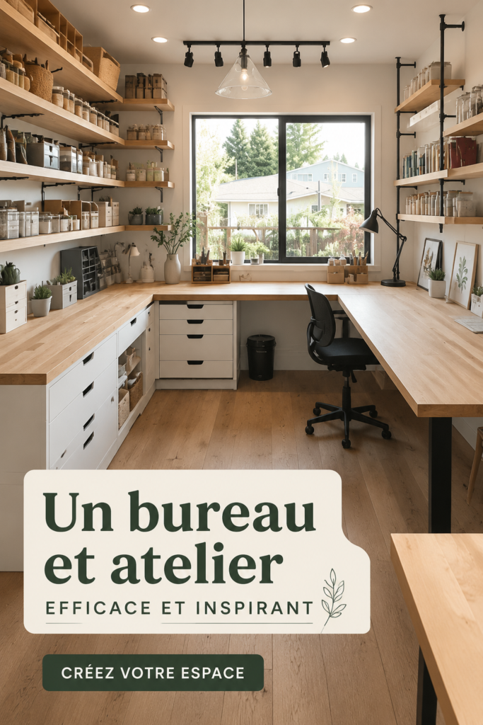Un bureau combiné avec un coin hobby, bien agencé et accueillant