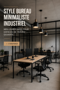 Un bureau minimaliste industriel avec des lignes épurées et un espace bien organisé