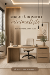 Un bureau minimaliste soigneusement organisé avec des couleurs apaisantes