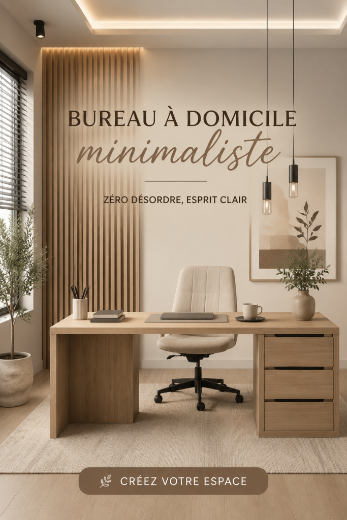 Un bureau minimaliste soigneusement organisé avec des couleurs apaisantes