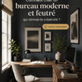 Un bureau moderne et inspirant avec des éléments créatifs et un éclairage chaleureux