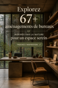 Bureau bien aménagé avec des éléments naturels et des plantes d'intérieur pour une ambiance apaisante.