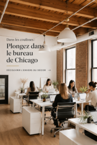 Bureau de The Everygirl à Chicago, fleuri et moderne