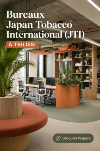 Bureaux modernes de JTI à Tbilissi, alliant architecture contemporaine et écologie.