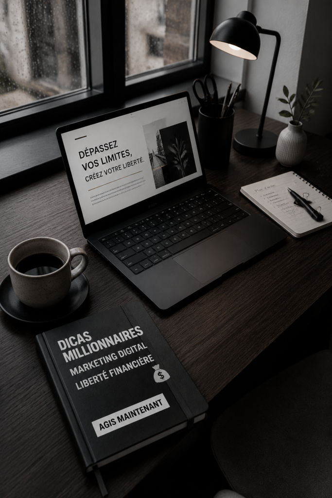 Femme souriante consultant des astuces marketing sur son ordinateur portable, symbolisant la liberté financière.