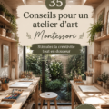 Un studio d'art Montessori coloré et accueillant avec des fournitures artistiques.