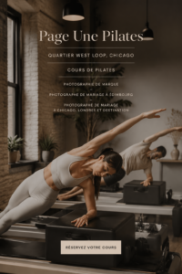Salle de cours de Pilates à West Loop, Chicago, avec des participantes concentrées