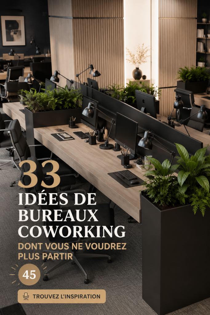 Un espace de coworking moderne avec des meubles design et une ambiance chaleureuse.