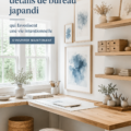 Un bureau décoré dans un style Japandi apaisant avec des éléments naturels.