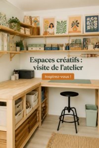 Un espace de travail créatif avec des couleurs vives et des œuvres d'art