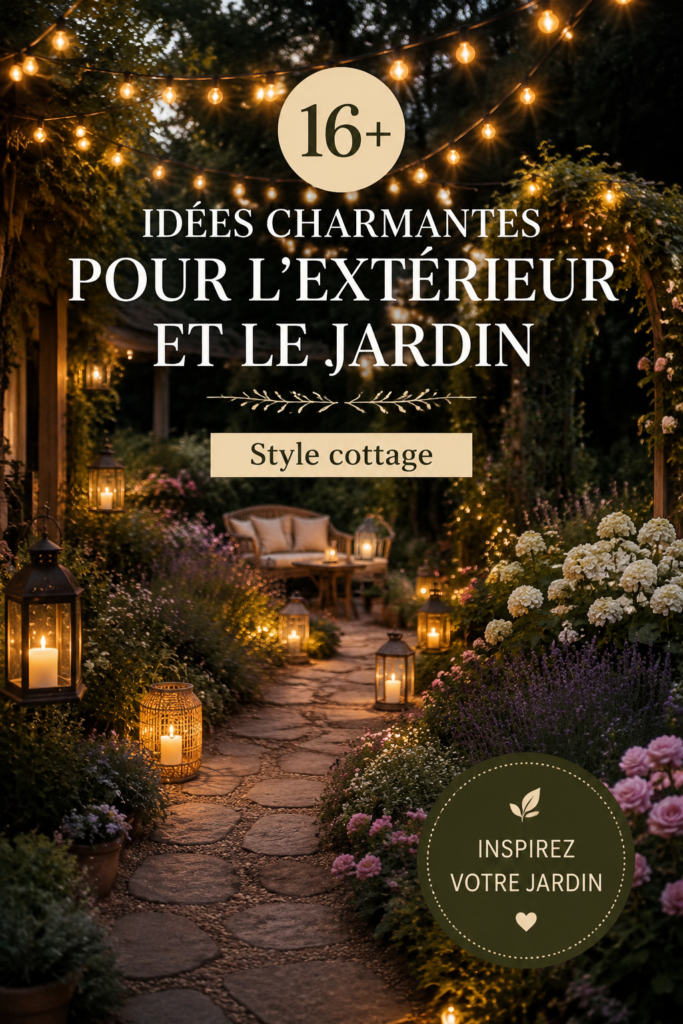 Jardin de cottage charmant avec des fleurs colorées et un mobilier en bois