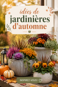 Jardinières d'automne colorées dans un jardin