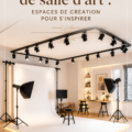 Exemple d'un studio créatif lumineux et inspirant avec des rangements et des œuvres d'art.