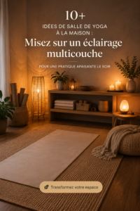 Pièce de yoga apaisante avec éclairage doux et décoration zen