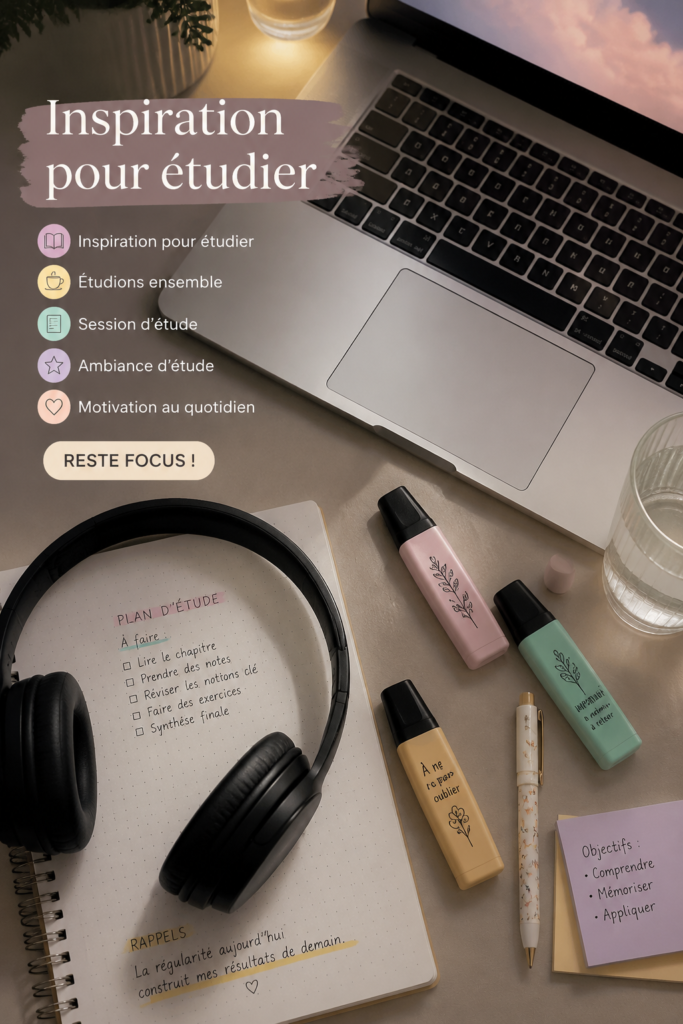 Un bureau bien organisé pour étudier, avec des fournitures et des plantes.