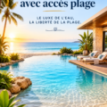 Vue d'une piscine avec accès direct à la plage et des familles qui s'amusent.