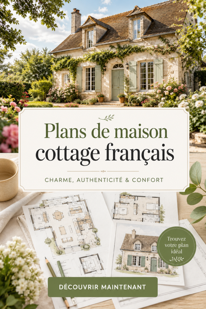 Plan architectural d'une maison cottage chaleureuse et accueillante.