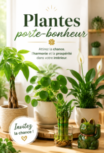 Une composition de plantes porte-bonheur sur une table, créant une ambiance sereine.