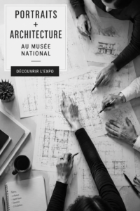 Portrait artistique intégré dans une structure architecturale contemporaine