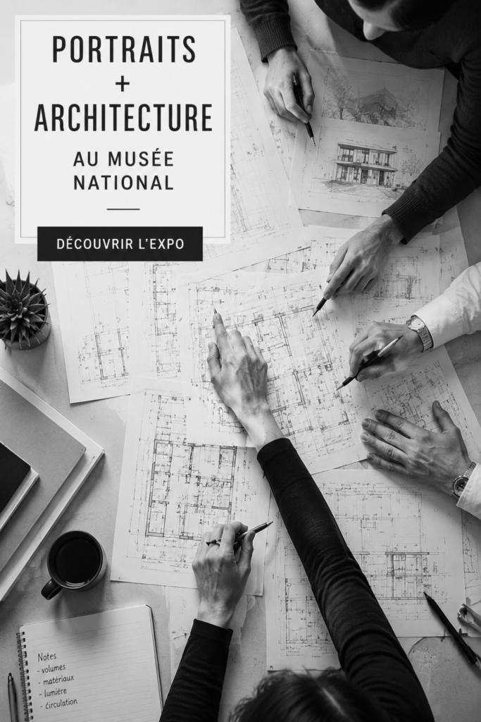 Portrait artistique intégré dans une structure architecturale contemporaine