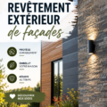 Un extérieur de maison avec un revêtement moderne et élégant, mettant en valeur l'architecture.