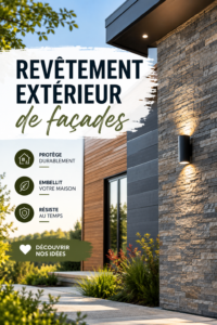 Un extérieur de maison avec un revêtement moderne et élégant, mettant en valeur l'architecture.