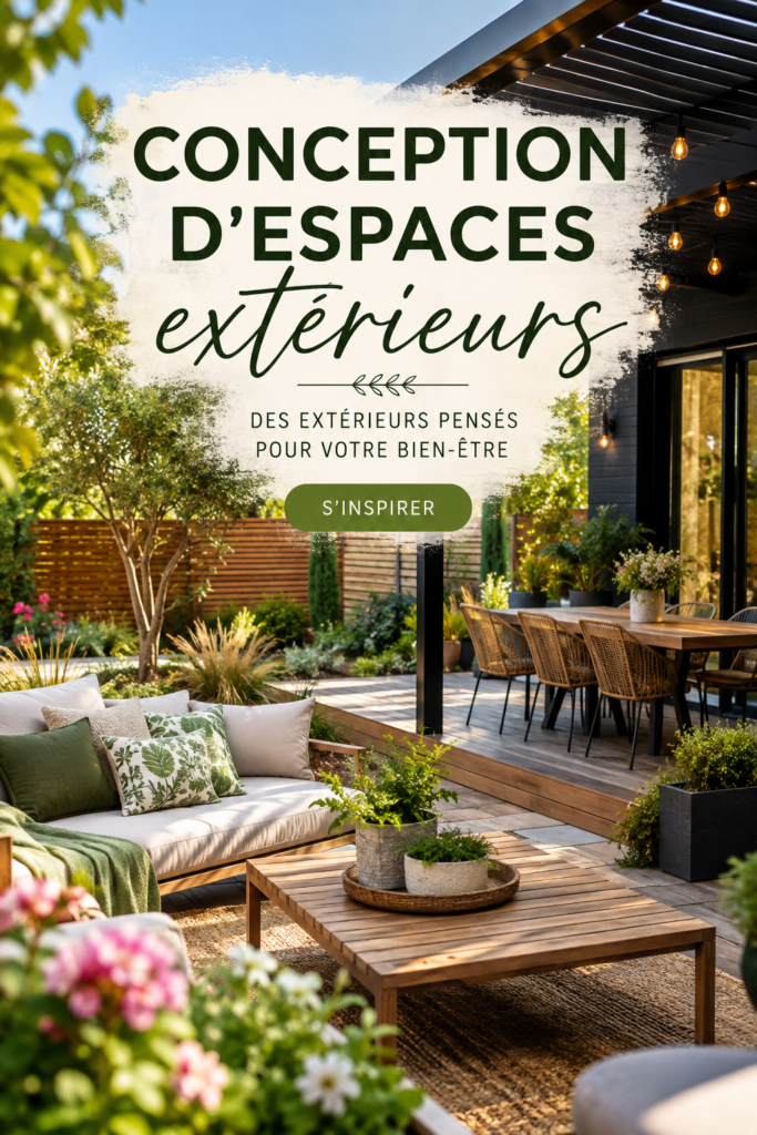 Jardin contemporain avec mobilier confortable et plantes décoratives.