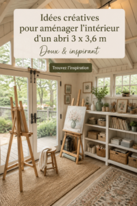 Shed aménagé avec goût, créant un espace cosy et pratique.