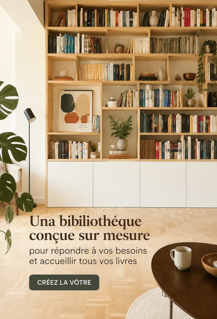 Bibliothèque sur mesure dans un salon chaleureux