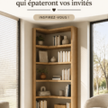 Une belle bibliothèque d'angle en bois décorée de livres et objets dans un salon
