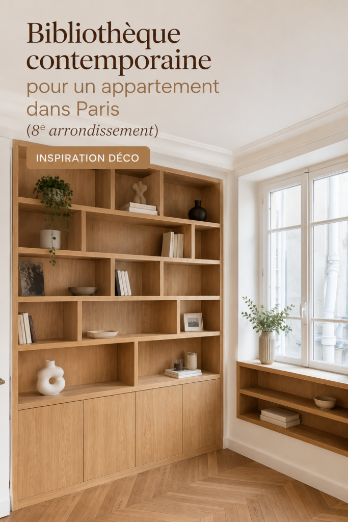 Bibliothèque contemporaine dans un appartement parisien, design moderne et élégant