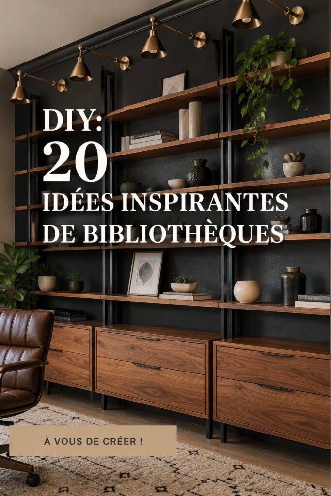 Bibliothèque DIY en bois intégrée dans un intérieur moderne.