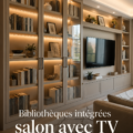 Bibliothèque intégrée élégante dans un salon moderne avec TV intégrée