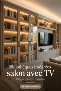 Bibliothèque intégrée élégante dans un salon moderne avec TV intégrée
