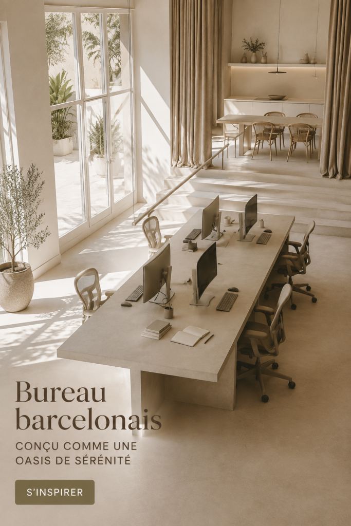 Bureau inspiré de Barcelone avec une ambiance calme et apaisante