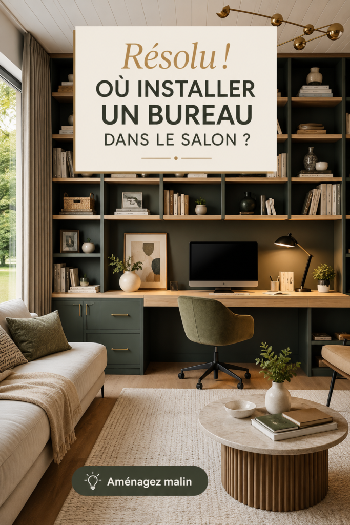 bureau intégré dans un salon chaleureux avec décoration douce