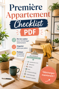Une checklist d'aménagement pour un premier appartement avec des éléments essentiels.