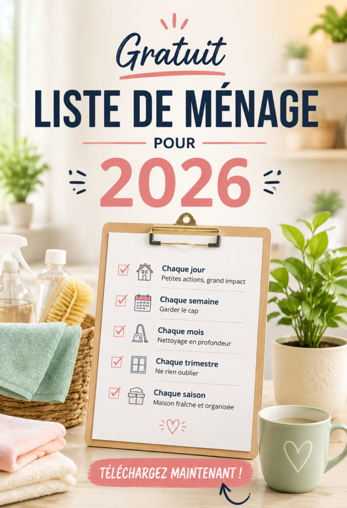 Checklist de nettoyage sur un bureau avec des produits ménagers