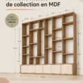 Cabinet de curiosités en MDF, décoré avec des objets uniques, dans un intérieur chaleureux.
