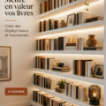 Un salon chaleureux avec des étagères décorées de manière harmonieuse