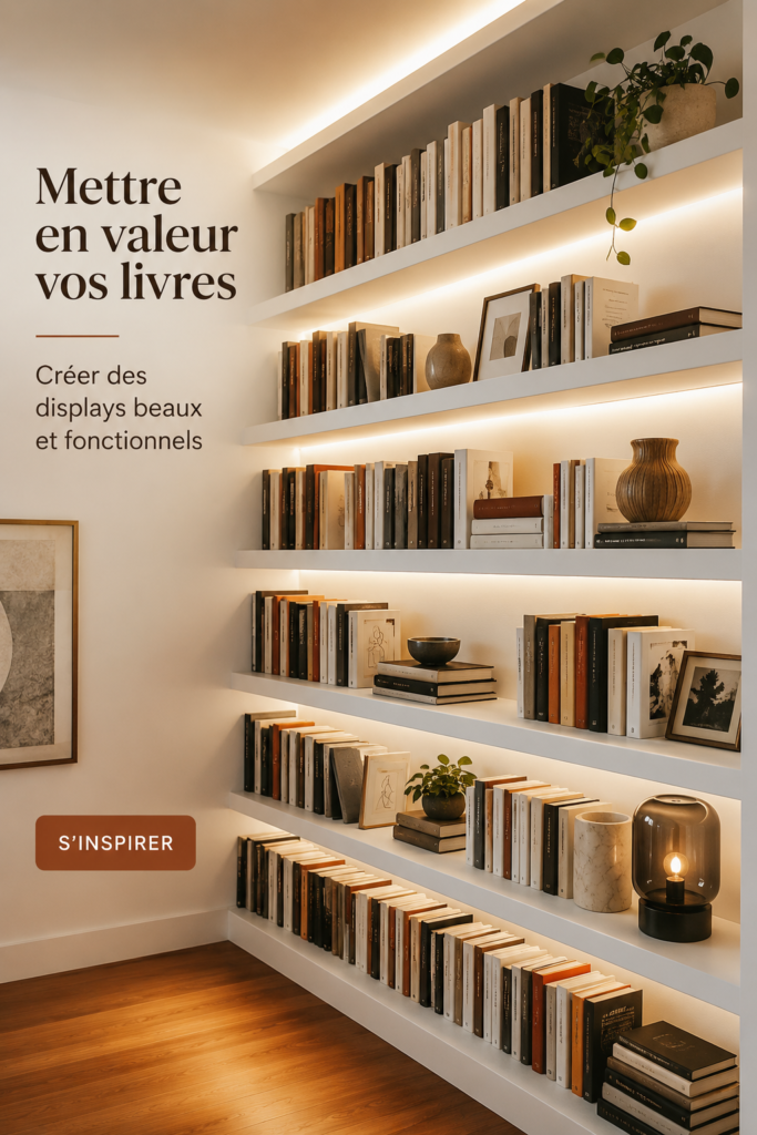 Un salon chaleureux avec des étagères décorées de manière harmonieuse