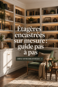 Étagères sur mesure en bois dans un salon chaleureux, parfaites pour la décoration intérieure.