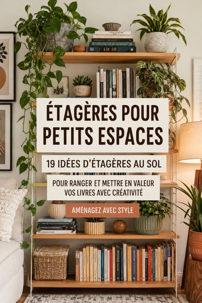 Bibliothèque moderne et élégante pour petits espaces, aménagée avec des livres et objets décoratifs.